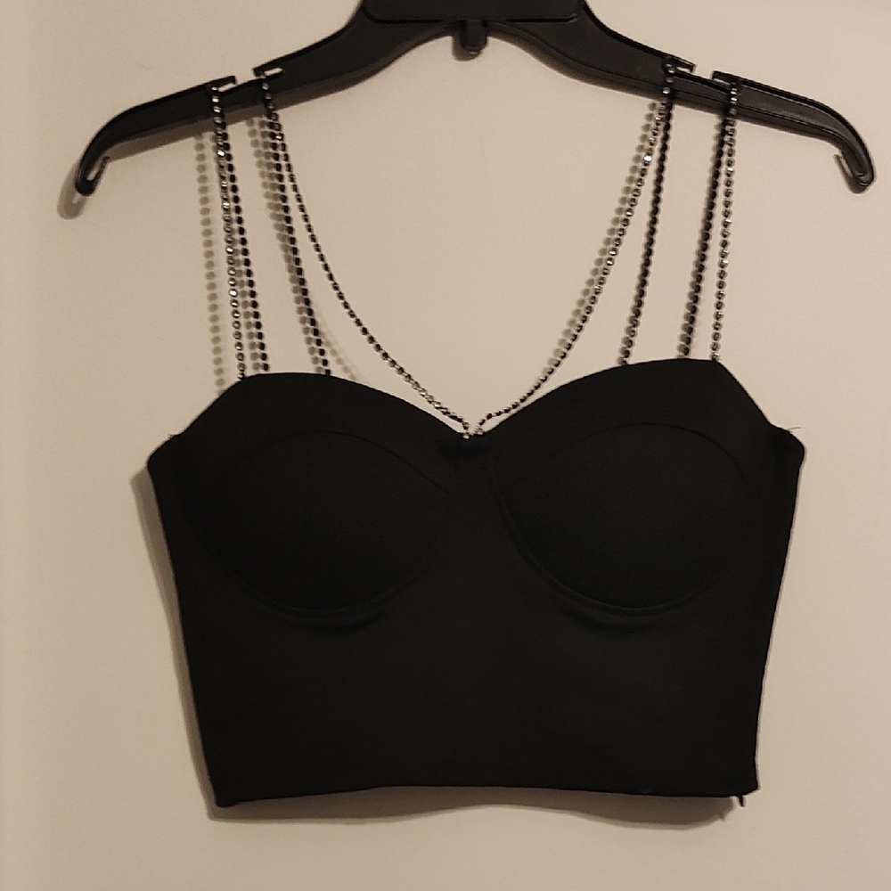 Stylish Black Bustier with Chain Straps